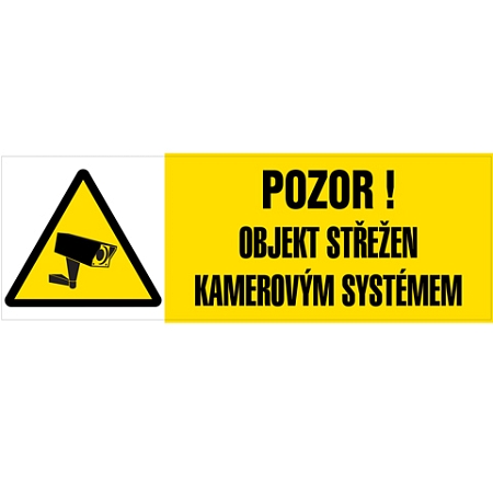 Značka Pozor – Objekt střežen kamerovým systémem, fólie, 100 × 300 mm